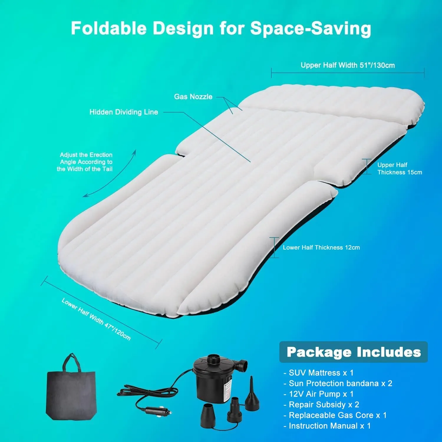 Double-Sided-Thick Flocked SUV Air Mattress Built-in Pillow with Pump Car Mattress | Leakproof Comfortable Durable Car Air Mattress| for Auto Camping, Road Trip