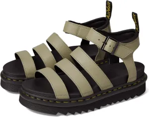 Dr. Martens Women's Blaire Fisherman Sandal, Pale Olive Pisa Leather,