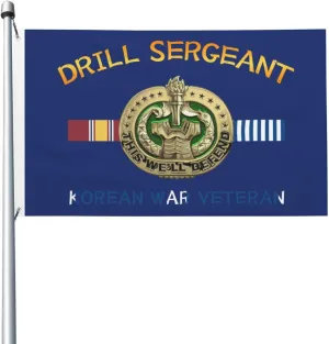 Drill Sergeant Korean Veteran 3x5 FT Flag - Vivid Printing, Indoor Outdoor Banner with Brass Grommets