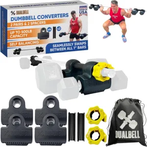 Dumbbells to Barbell Converters- Quick Setup Dumbbell Connectors, 500lb Capacity Barbell Adapters, Secure Fit, Quick Setup, Fits 1" Bars, Home Gym Equipment, Black Superset w/Yellow Collar