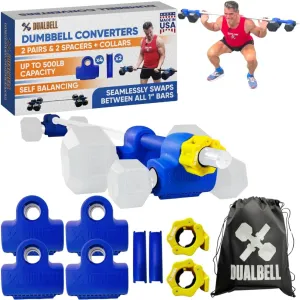 Dumbbells to Barbell Converters - Quick Setup Dumbbell Connectors, 500lb Capacity Barbell Adapters, Secure Fit, Quick Setup, Fits 1" Bars, Home Gym Equipment, Blue Superset w/Yellow Weight Co