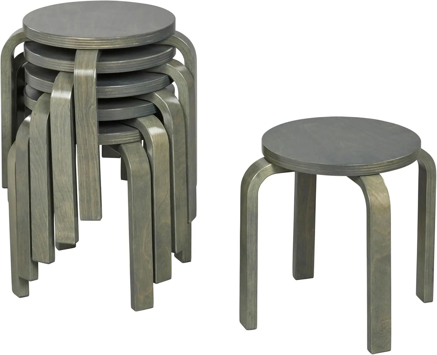 ECR4Kids Bentwood Stackable Stools, Classroom Furniture, Grey Wash, 6-Piece