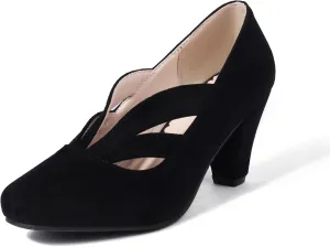 Elerhythm Women's Mary Jane Vintage Heels Gatsby 1920s Pumps Closed Round Toe 1950s Victorian Retro Shoes