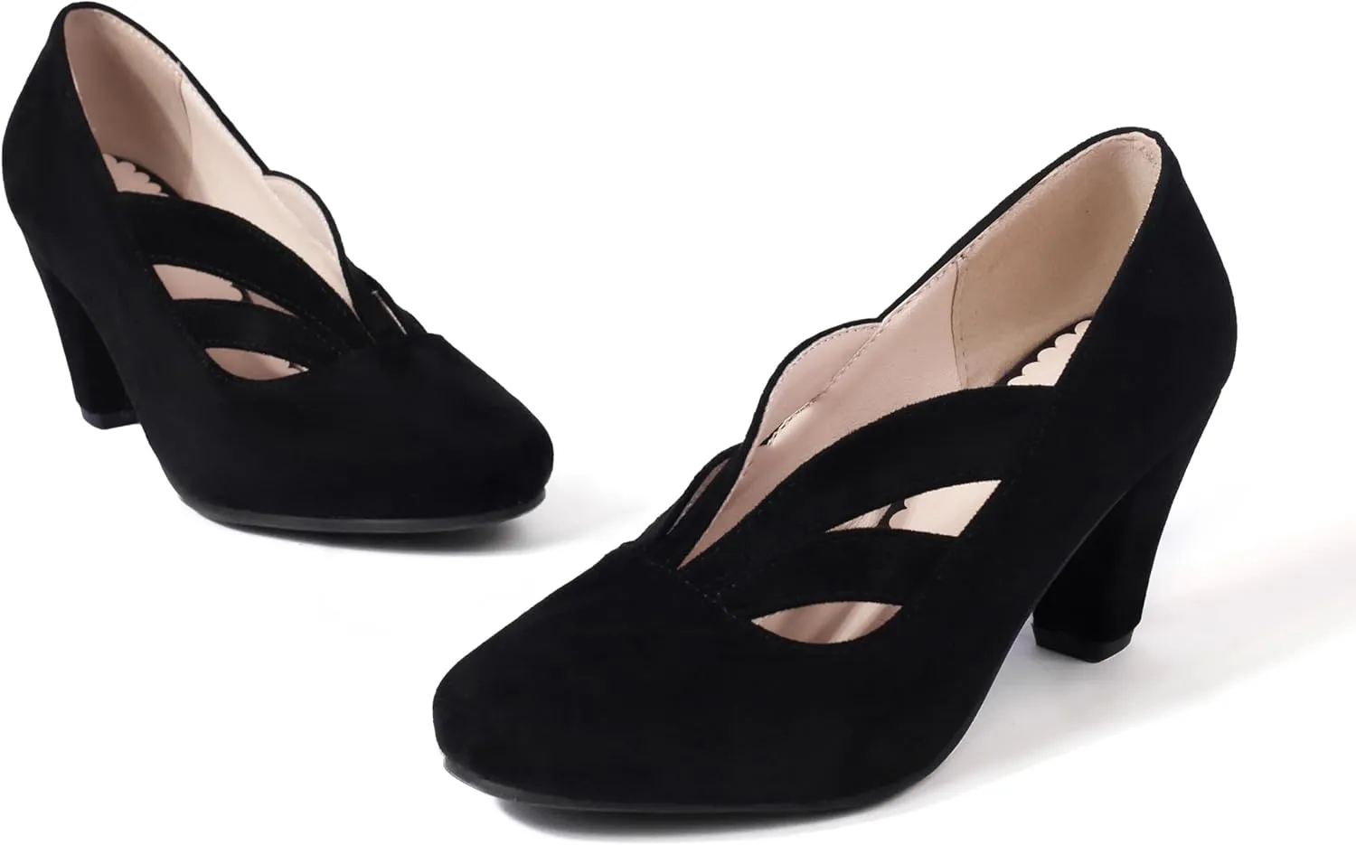Elerhythm Women's Mary Jane Vintage Heels Gatsby 1920s Pumps Closed Round Toe 1950s Victorian Retro Shoes