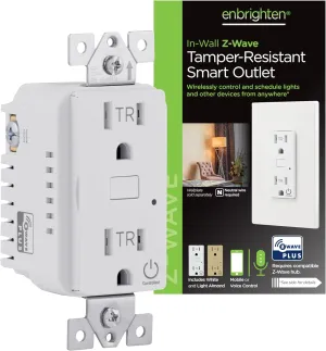 Enbrighten Z-Wave Plus Smart Receptacle, Works with Alexa, Google Assistant, Tamper-Resistant, Z-Wave Outlet, Always On Outlet, Hub Required, Smart Outlet, Lamps, Small Appliances, 700 Series, 58449
