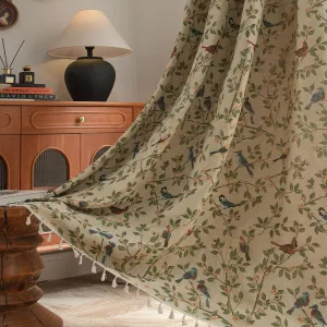 ENJOYBRIDAL Floral 84 Inches Curtains for Bedroom Jacquard Drapes Bird Patterned Semi Sheer Boho Living Room Window Curtains 2 Panels Farmhouse Rod Pocket Light Filtering Decorative Window Treatments