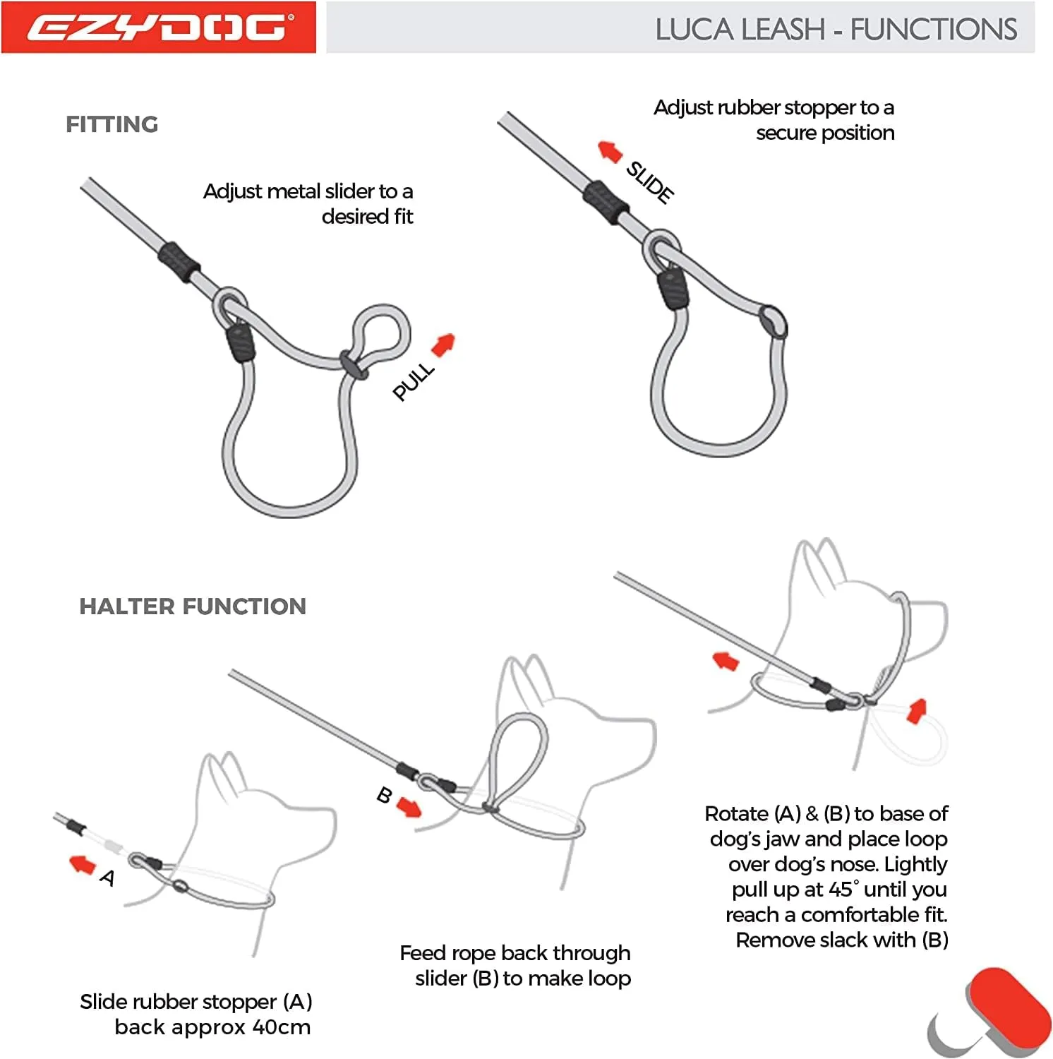 EzyDog Luca Slip Lead Dual Function Heavy Duty Rope Leash for Dogs That Pull Slip Leash & Gentle Lead Head Halter, Small (5.5ft x .23', Orange)