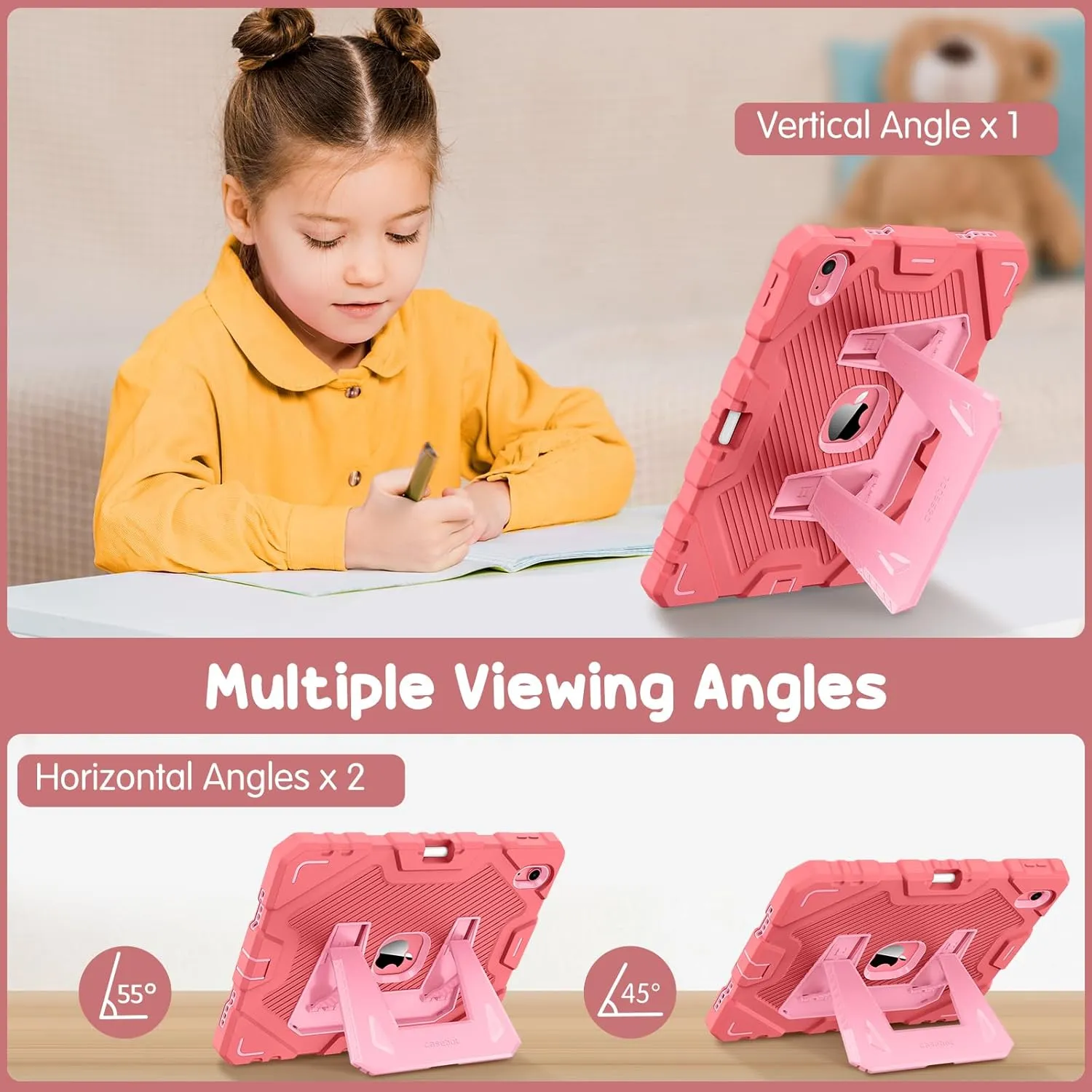 Fintie Kids Friendly Case for iPad (A16) 11th Generation 11 Inch (2025), iPad 10th Generation 10.9 Inch (2022), Fully-Body Rugged Heavy Duty Shockproof Protective Case with Kickstand, Pink