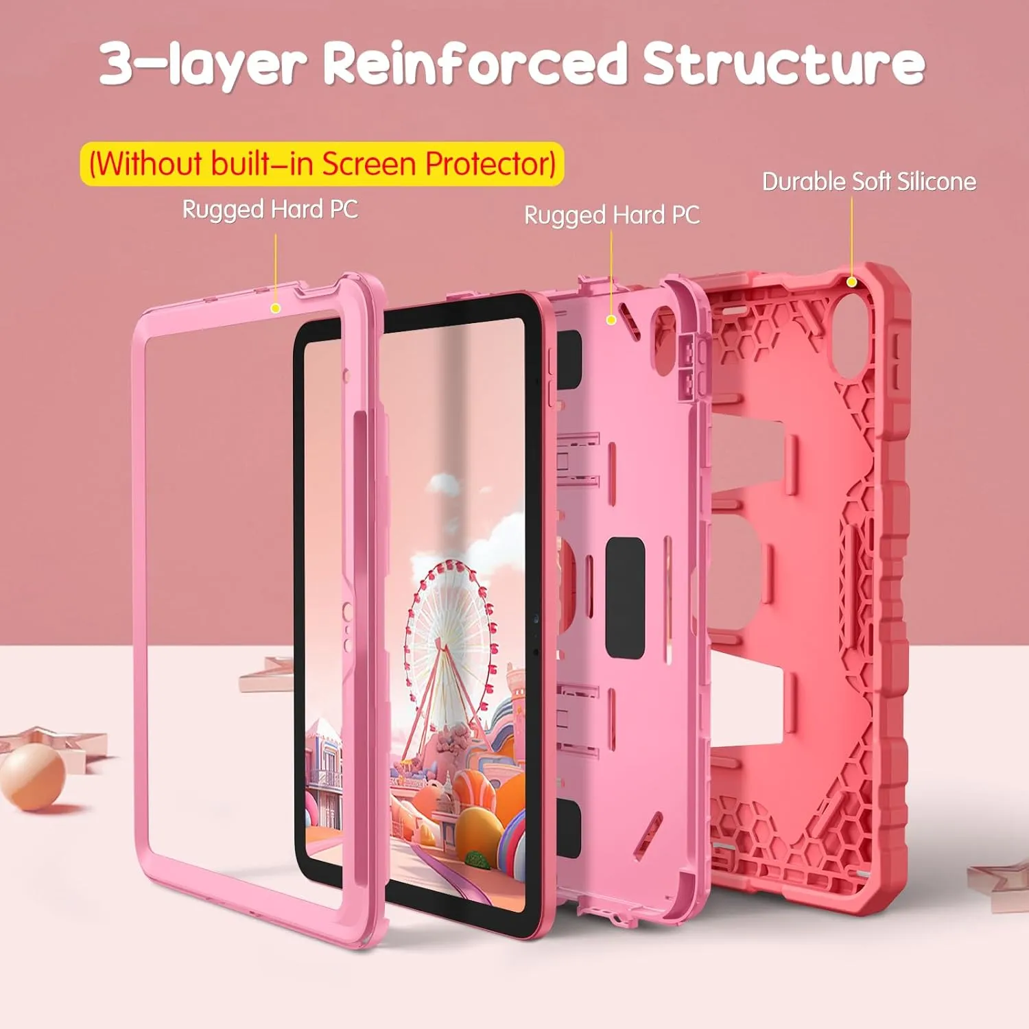 Fintie Kids Friendly Case for iPad (A16) 11th Generation 11 Inch (2025), iPad 10th Generation 10.9 Inch (2022), Fully-Body Rugged Heavy Duty Shockproof Protective Case with Kickstand, Pink