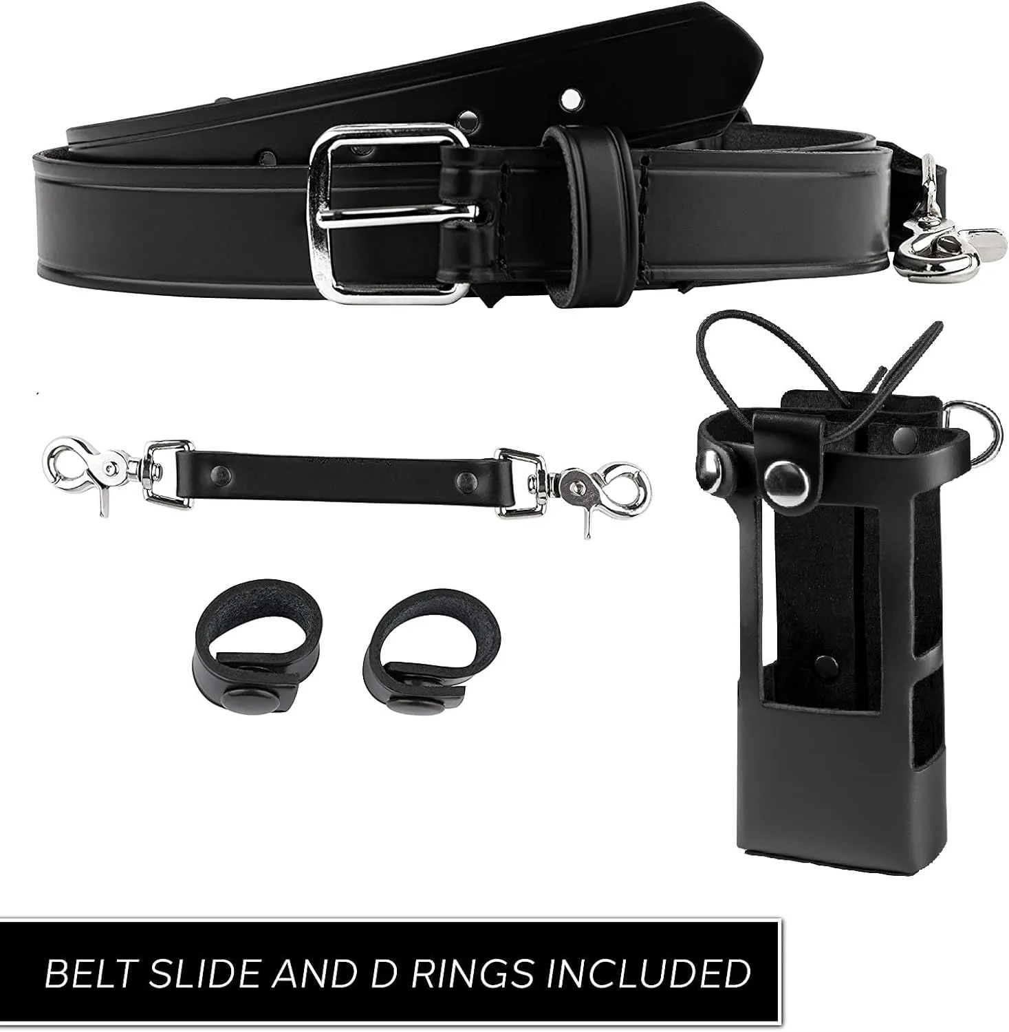 Firefighter Radio Strap and Holder Leather Bundle Set Includes Radio Holster, Strap, sway Strap, Cord Keepers