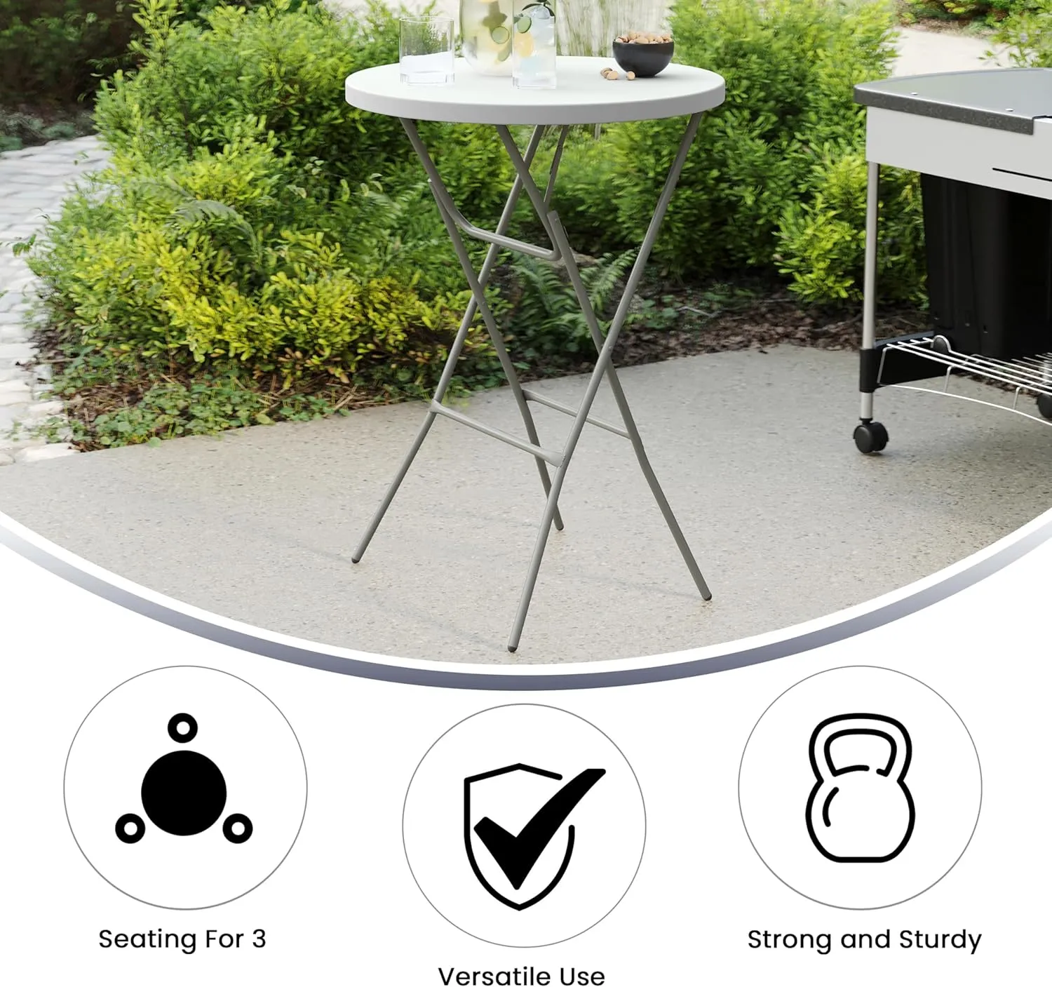 Flash Furniture 32" Round Folding Bar Height Tables for Parties and Commercial Events, Indoor/Outdoor Plastic Bar Height Folding Tables, Set of 4, White