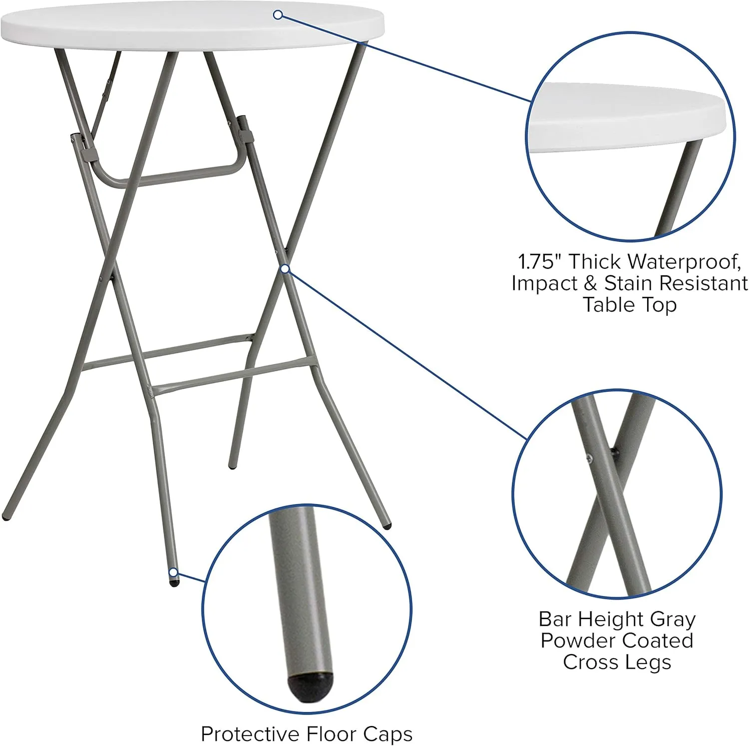 Flash Furniture 32" Round Folding Bar Height Tables for Parties and Commercial Events, Indoor/Outdoor Plastic Bar Height Folding Tables, Set of 4, White
