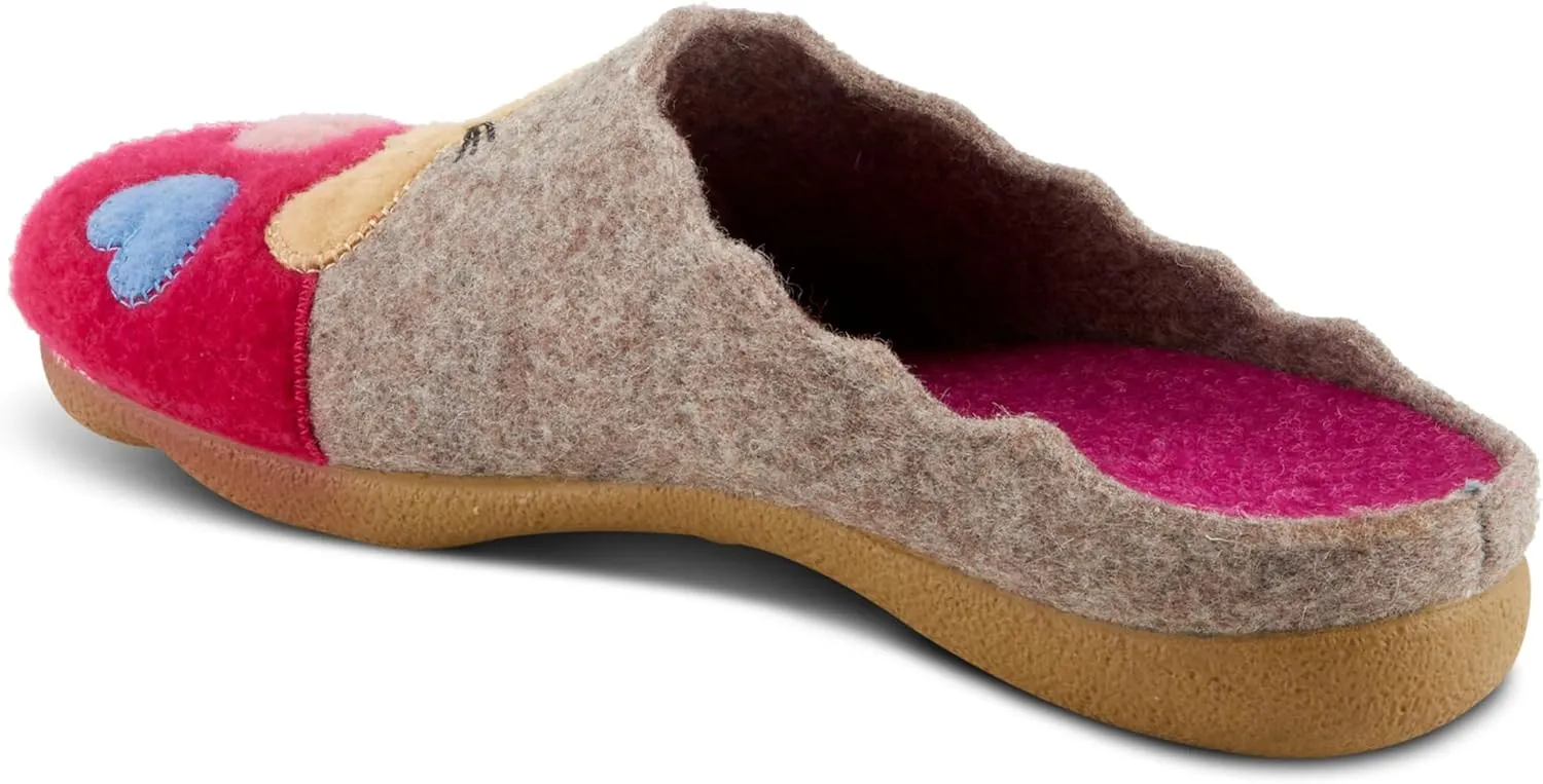Flexus Spring Step Cuttlecat Cute Slippers for Women Indoor - Wool Felt Kitten Embroidery Comfortable Slide On House Shoes for Women