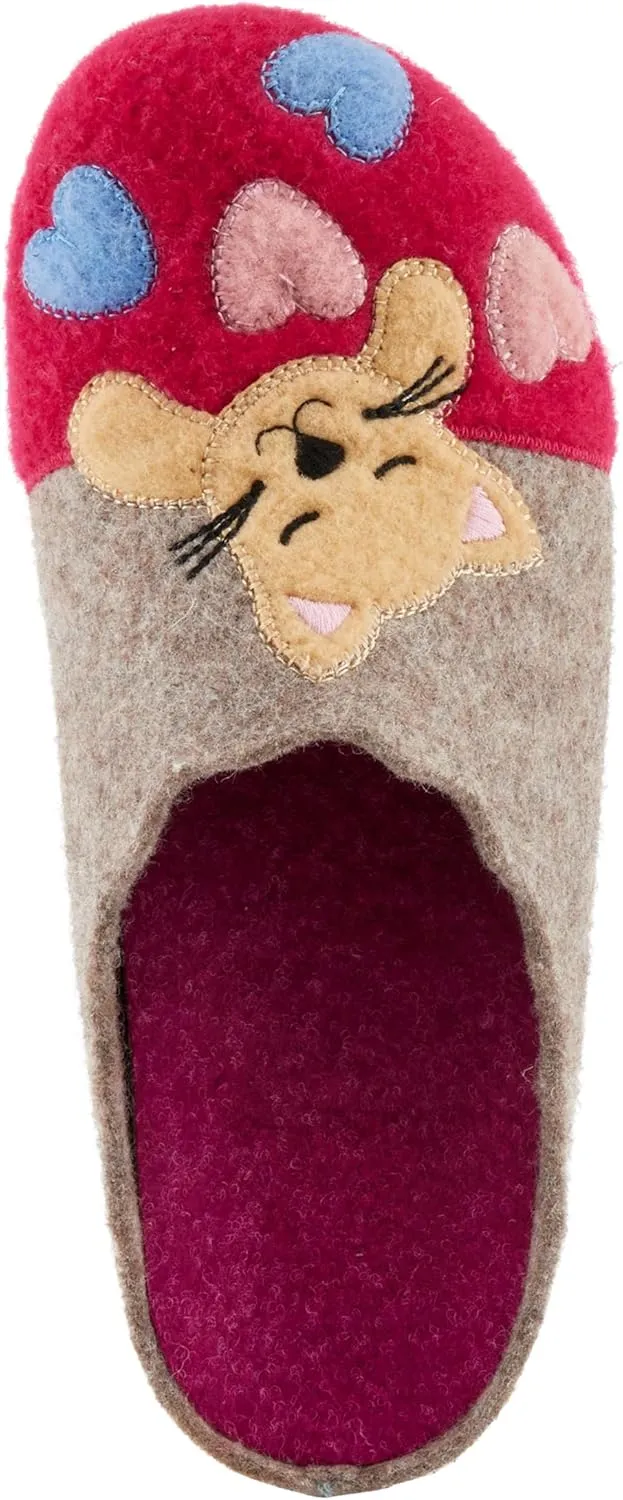 Flexus Spring Step Cuttlecat Cute Slippers for Women Indoor - Wool Felt Kitten Embroidery Comfortable Slide On House Shoes for Women