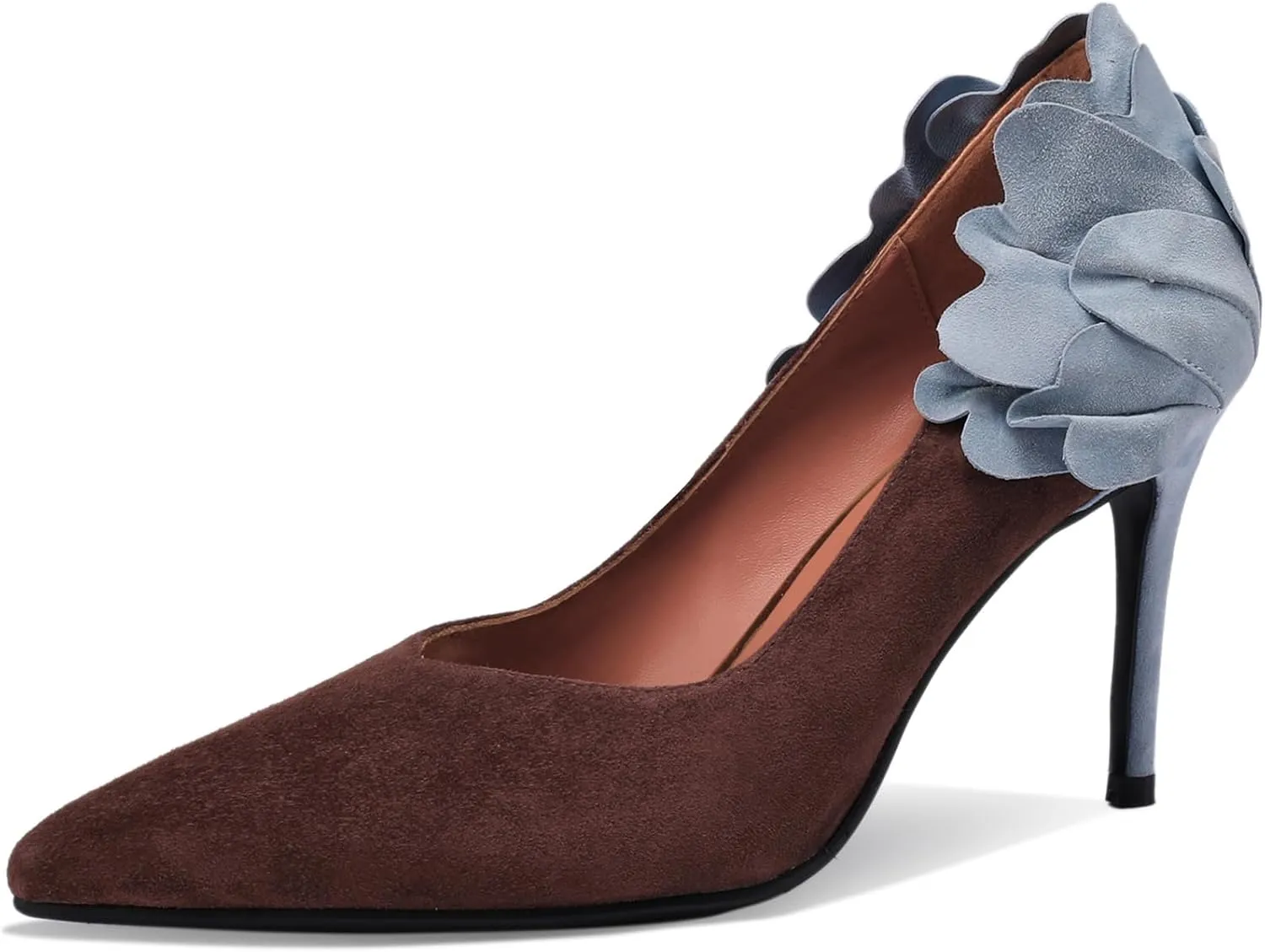 Floral High Heels for Women Stiletto Pointed Toe Pumps Closed Toe Dressy Comfortable Sexy Elegantes Faux Suede Wedding Slip On Formal Prom Sparkly 3 Inch Shoes