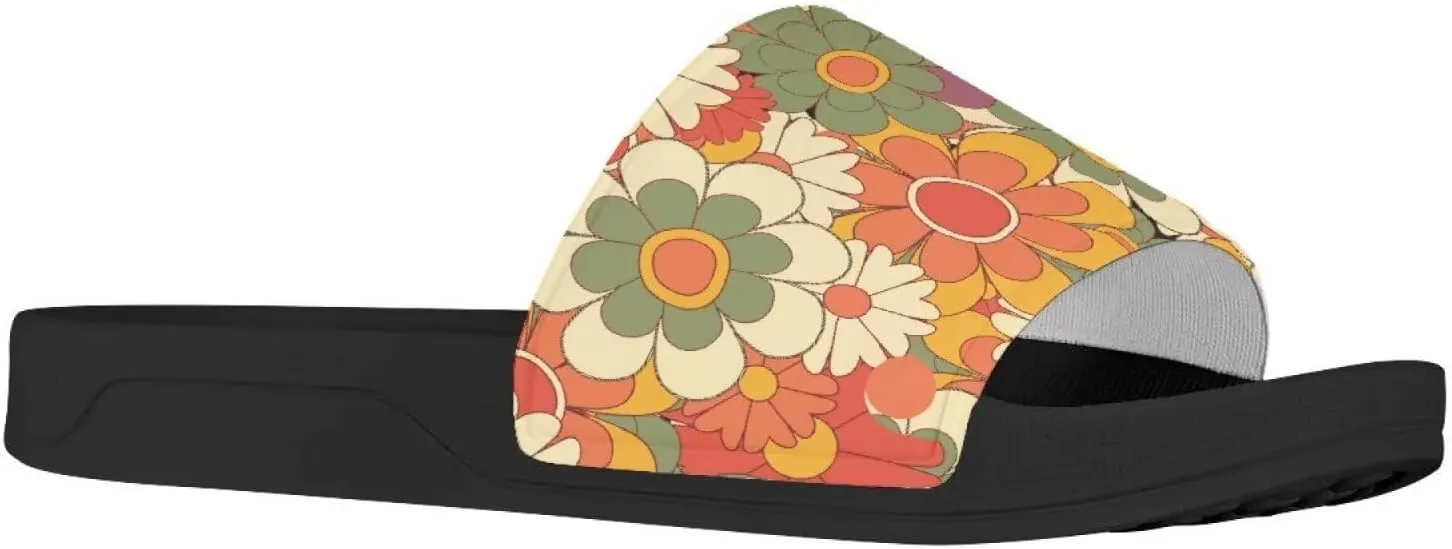 Flower Print Sandals for Women Slide Sandals Casual Lightweight Non Slip Summer Slippers