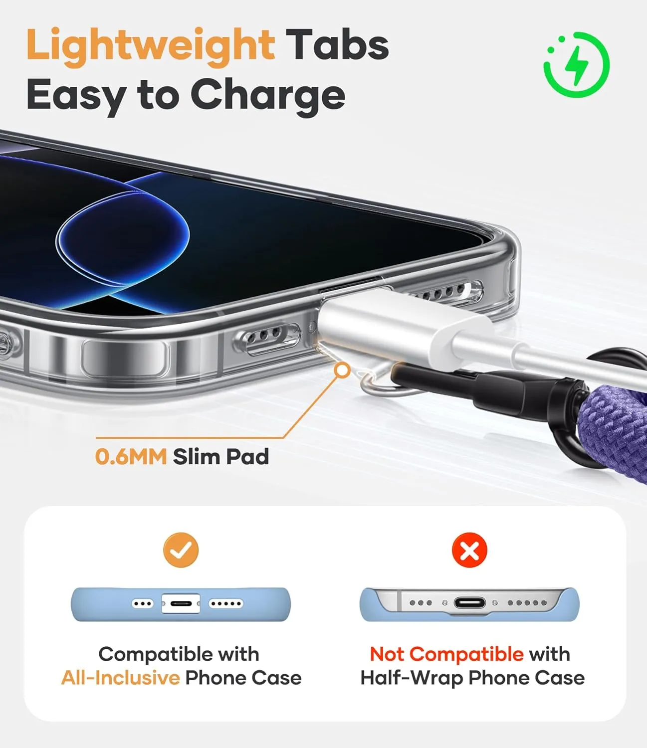 for Phone Lanyard Crossbody with 2X TPU Clear Phone Tabs, Multifuctional Double Flexible Neck Strap, Durable Sturdiness Carabiner, Lightweight Comfortable, Wrist for Women Men, Purple