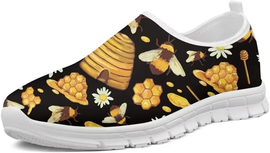 Forchrinse Bee Womens Walking Shoes Mens Slip on Sneakers Arch Support Soft Comfort Loafer Shoes Lightweight for Travel Work Gym