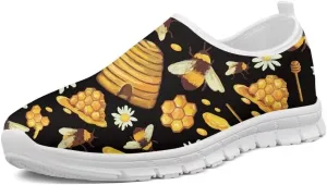 Forchrinse Bee Womens Walking Shoes Mens Slip on Sneakers Arch Support Soft Comfort Loafer Shoes Lightweight for Travel Work Gym