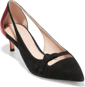 FOWT Women's Vintage Bowtie Pumps Sexy Pointed Toe Kitten Heels Side Cut Slingback Crocodile Pump Small Bows Shoes Suede Upper Slip-On Dress Work Party Daily Size 4-16 US