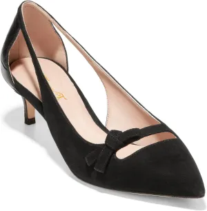 FOWT Women's Vintage Bowtie Pumps Sexy Pointed Toe Kitten Heels Side Cut Slingback Crocodile Pump Small Bows Shoes Suede Upper Slip-On Dress Work Party Daily Size 4-16 US