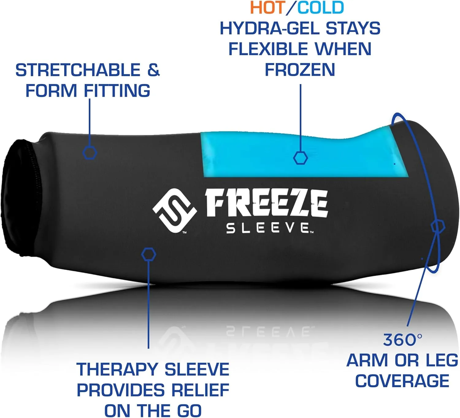 FreezeSleeve Ice and Heat Therapy Sleeve | Reusable Ice Pack Flexible Gel Compression Sleeve for Pain Relief and Recovery of Elbow Knee Ankle Leg Wrist Injuries | Blue Camo Small Medium 2 Pieces