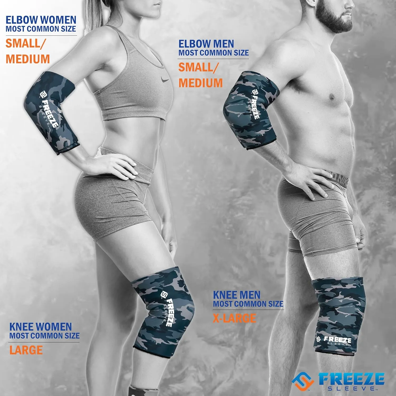 FreezeSleeve Ice and Heat Therapy Sleeve | Reusable Ice Pack Flexible Gel Compression Sleeve for Pain Relief and Recovery of Elbow Knee Ankle Leg Wrist Injuries | Blue Camo Small Medium 2 Pieces