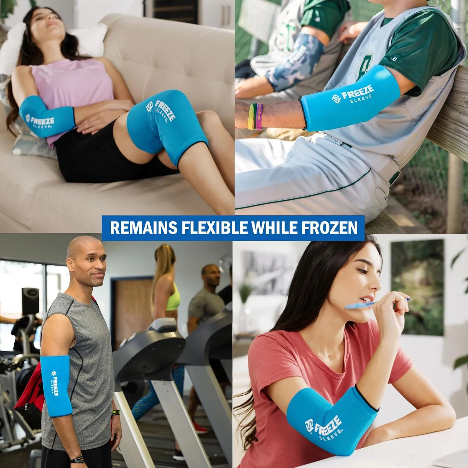 FreezeSleeve Ice and Heat Therapy Sleeve | Reusable Ice Pack Flexible Gel Compression Sleeve for Pain Relief and Recovery of Elbow Knee Ankle Leg Wrist Injuries | Turquoise Large 2 Pieces
