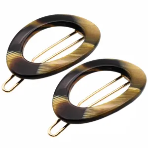 French Amie Oval Hoop Small 1 1/2” Caramel Celluloid Handmade Snap Hair Clips for Women Tige Boule Clasp Side Slide-in Barrette Clip Hair Accessories for Girl - 2 Pieces
