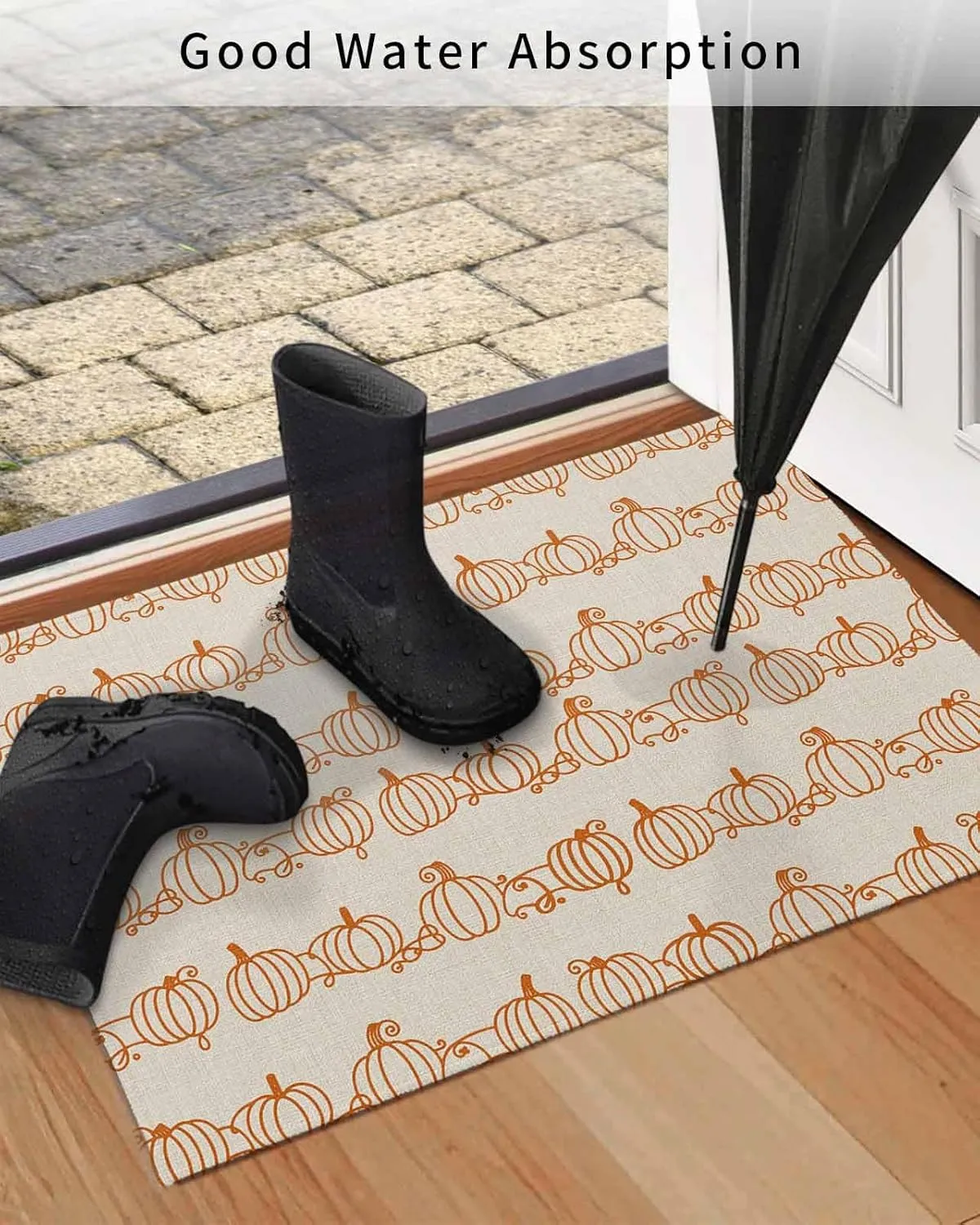 Front Door Mat Indoor Outdoor Retro Autumn Pumpkins Non-Slip Doormat Low Profile Patio Porch Entryway Rug 16x24in Abstract Geometric Lines on Linen