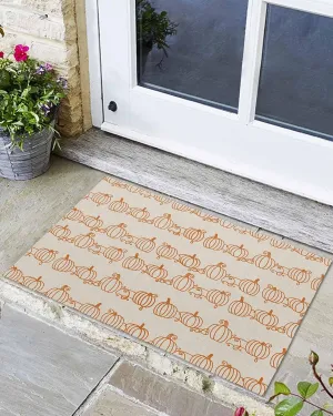 Front Door Mat Indoor Outdoor Retro Autumn Pumpkins Non-Slip Doormat Low Profile Patio Porch Entryway Rug 16x24in Abstract Geometric Lines on Linen