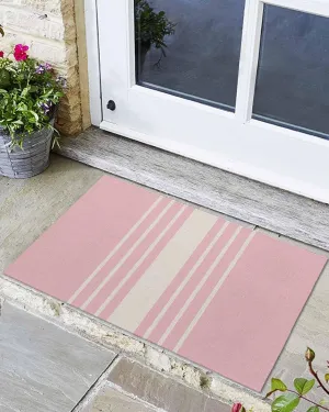 Front Door Mat Indoor Outdoor Retro Pink Stripes Non-Slip Doormat Low Profile Patio Porch Entryway Rug 24x36in Vintage Geometric Line on Linen