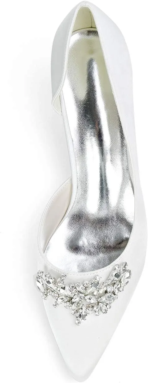 FufoneUS Women's Sparkling Crystal Kitten Heel Closed Toe Pumps Slip-On Evening Wedding Dress Shoes