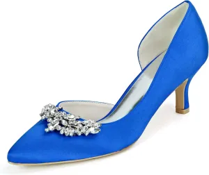 FufoneUS Women's Sparkling Crystal Kitten Heel Closed Toe Pumps Slip-On Evening Wedding Dress Shoes
