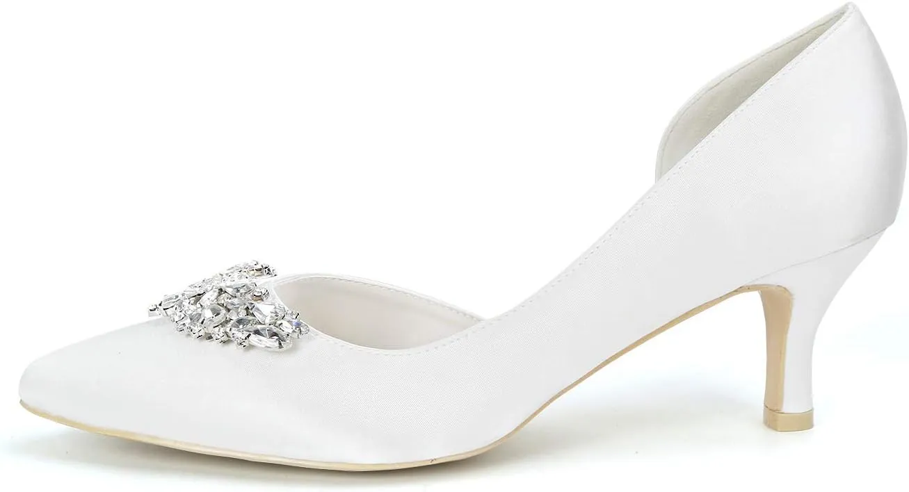 FufoneUS Women's Sparkling Crystal Kitten Heel Closed Toe Pumps Slip-On Evening Wedding Dress Shoes