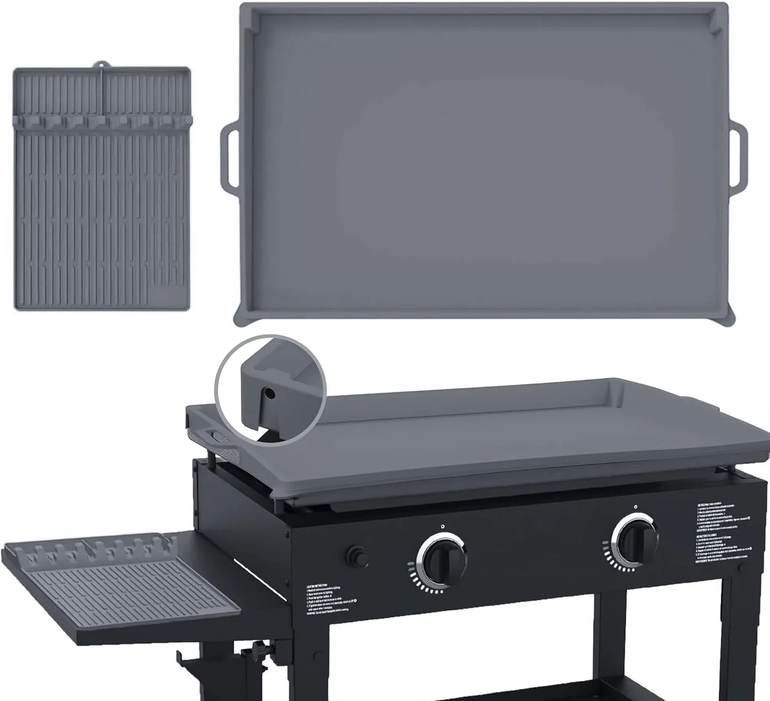 Full Wrap-Around 22" Silicone Griddle Cover for Blackstone, Include 16" Silicone Spatula Mat，Premium Heavy Duty Food Grade Reusable Grill Mat, Blackstone Protective Cover Kit Grey