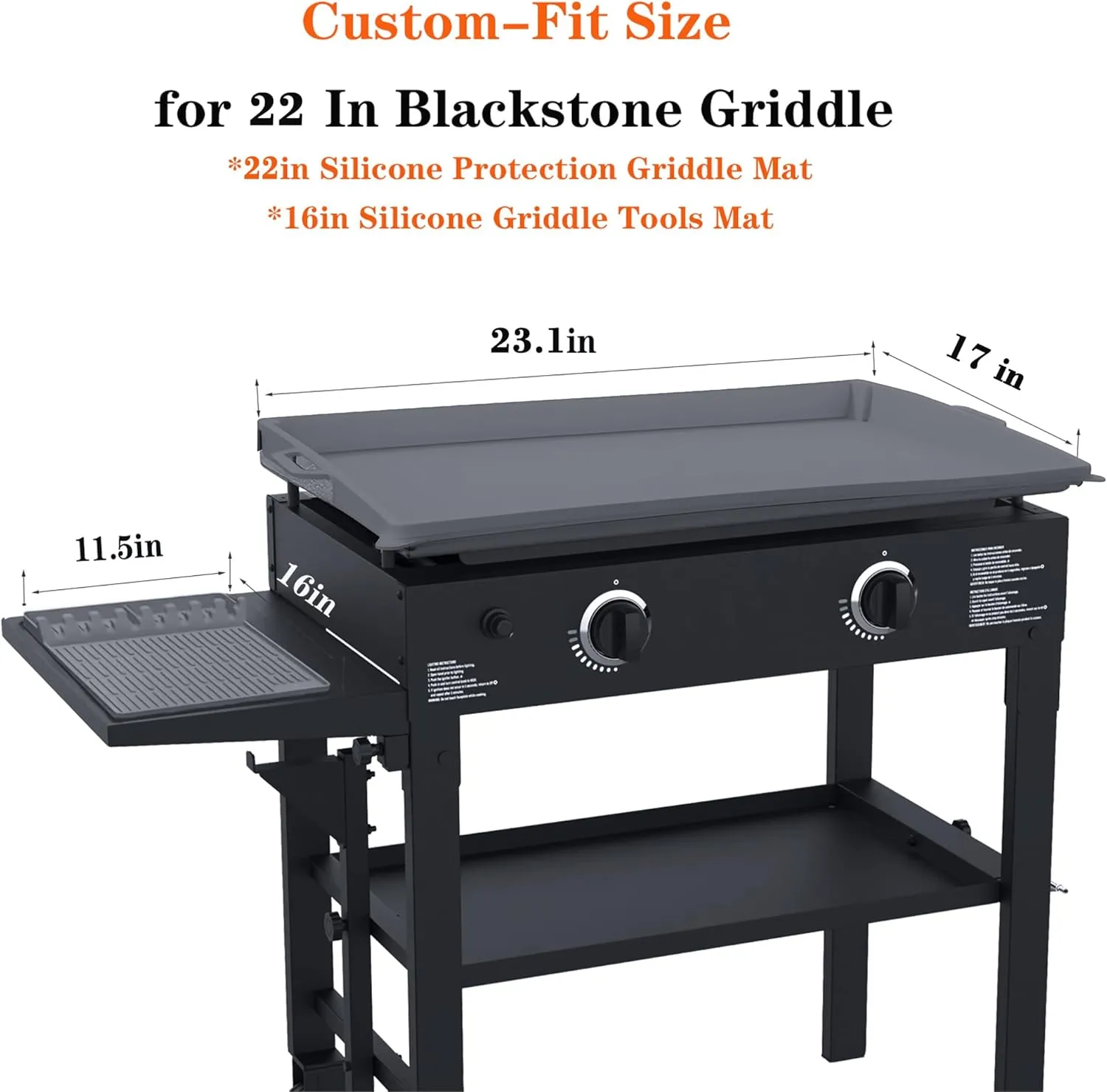 Full Wrap-Around 22" Silicone Griddle Cover for Blackstone, Include 16" Silicone Spatula Mat，Premium Heavy Duty Food Grade Reusable Grill Mat, Blackstone Protective Cover Kit Grey
