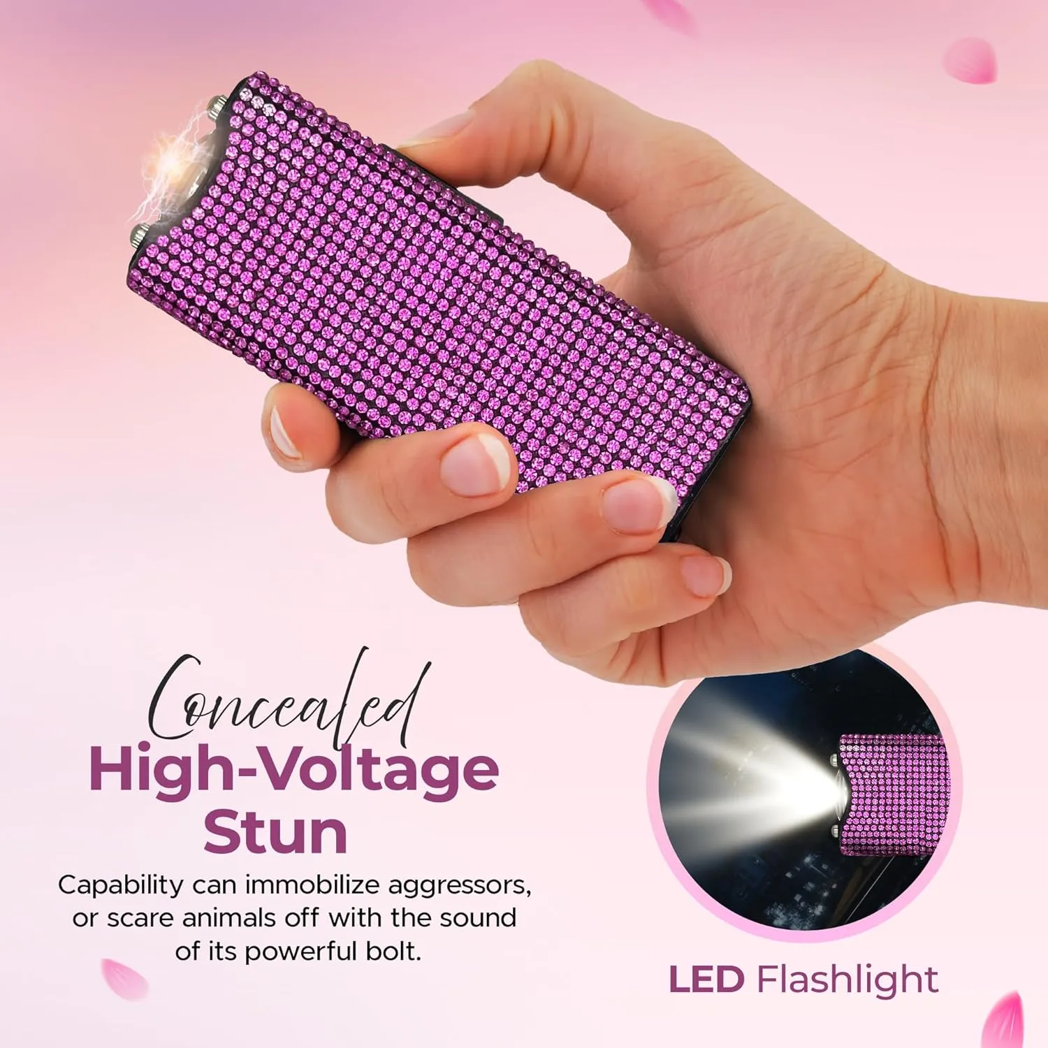 FURY Gem Stone Pepper Spray Stun Gun Combo – Stylish Multi-Color, 12ft Range, UV Dye Identifier, Flashlight, Rechargeable, Self-Defense Kit, Personal Safety, Rhinestone casing
