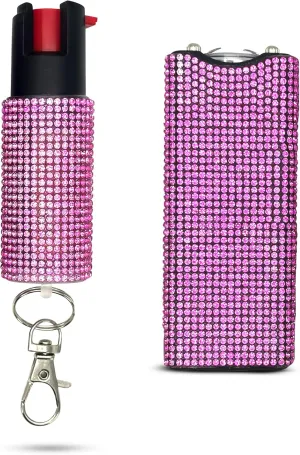 FURY Gem Stone Pepper Spray Stun Gun Combo – Stylish Multi-Color, 12ft Range, UV Dye Identifier, Flashlight, Rechargeable, Self-Defense Kit, Personal Safety, Rhinestone casing