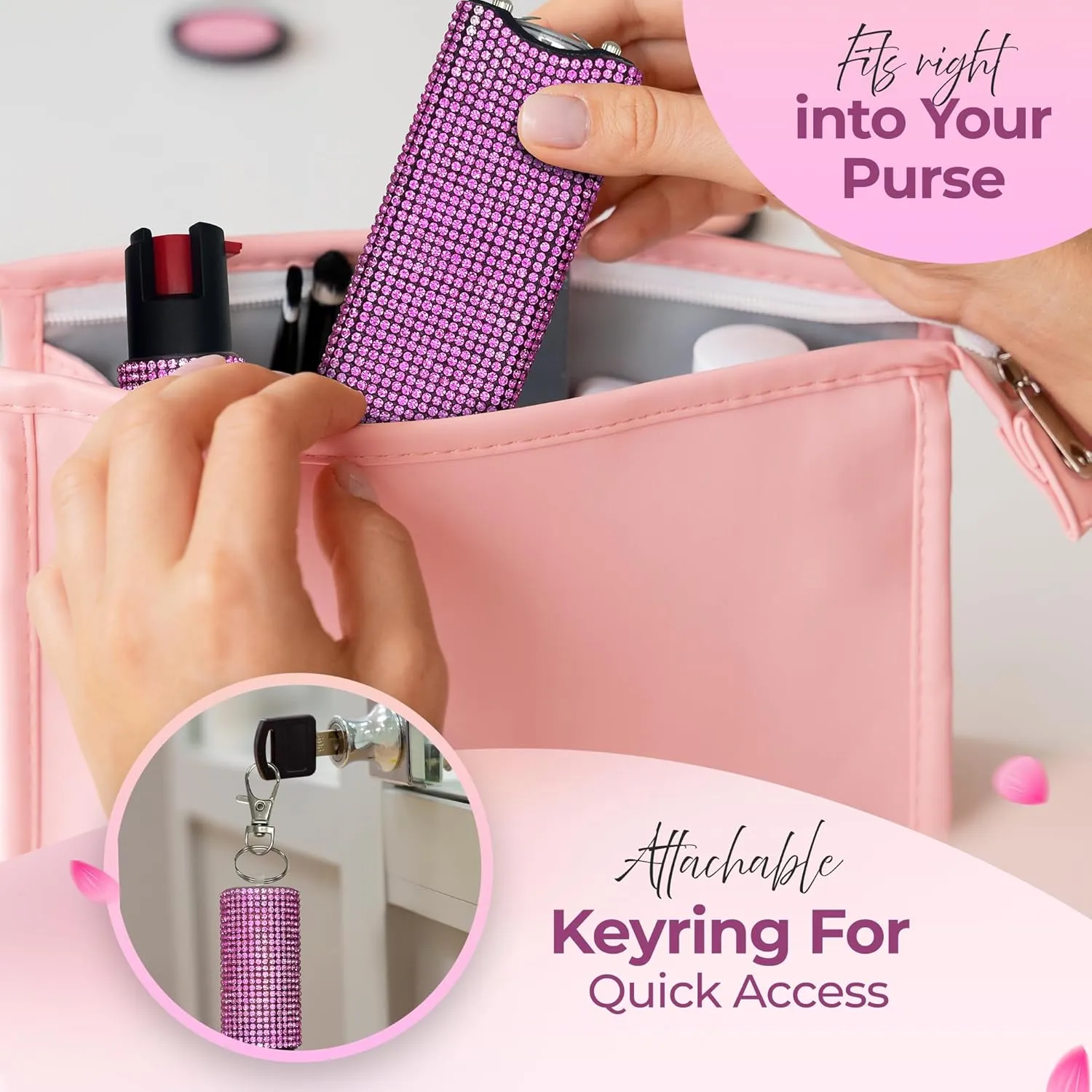 FURY Gem Stone Pepper Spray Stun Gun Combo – Stylish Multi-Color, 12ft Range, UV Dye Identifier, Flashlight, Rechargeable, Self-Defense Kit, Personal Safety, Rhinestone casing