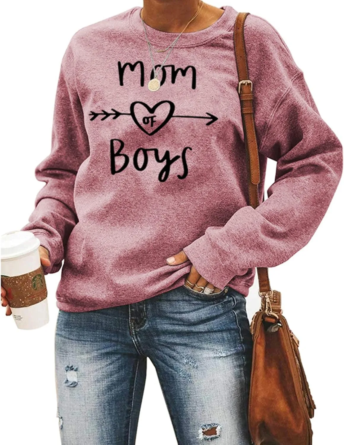 GaoCold Mom of Boys Sweatshirt Women Long Sleeve Letters Print Pullover Mama Sweatshirt Casual Loose Crewneck Tops For Winter