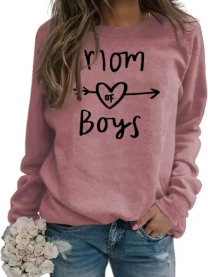 GaoCold Mom of Boys Sweatshirt Women Long Sleeve Letters Print Pullover Mama Sweatshirt Casual Loose Crewneck Tops For Winter