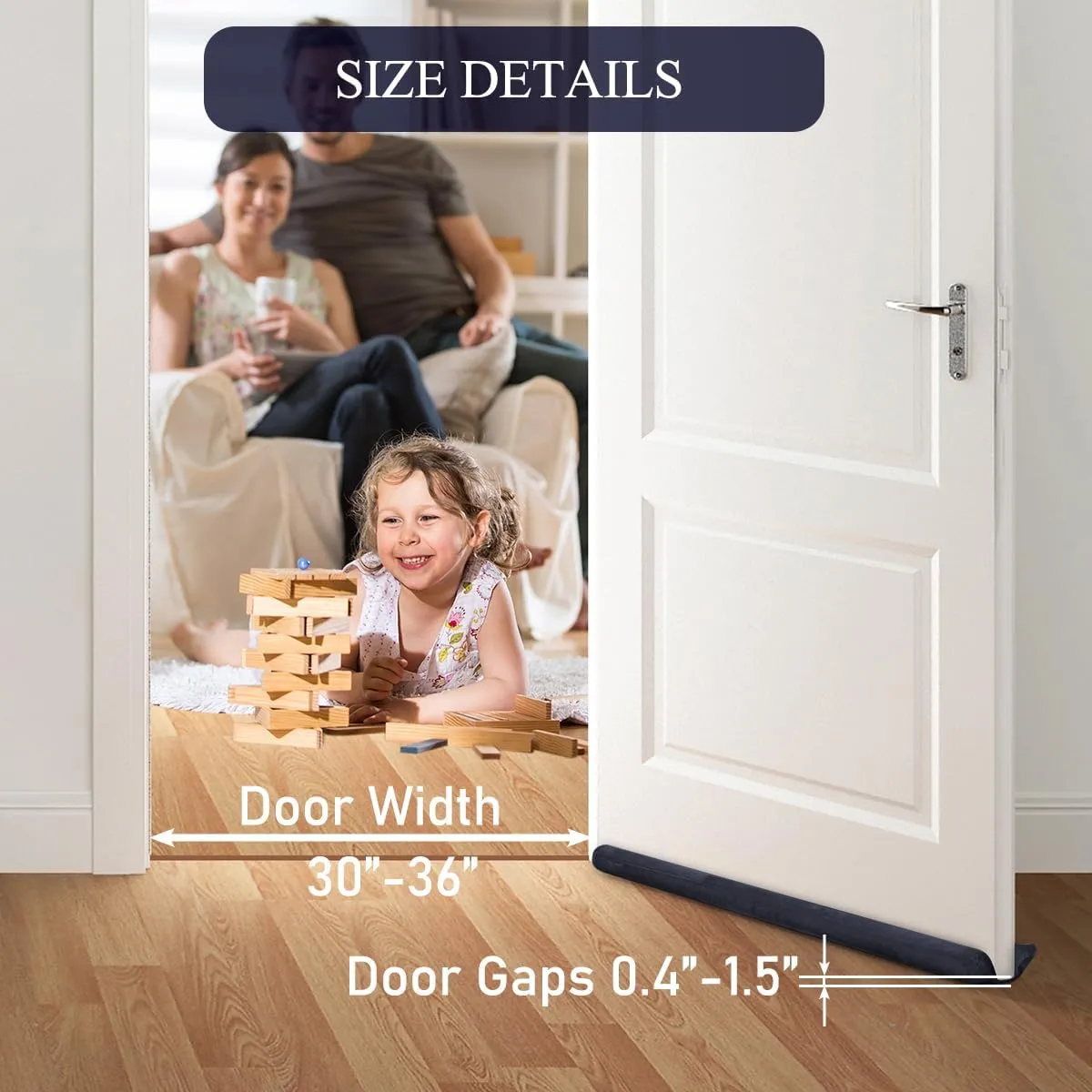 GDHOMM Under Door Draft Stopper Door Sweep Noise Blocker Weather Stripping Size Adjustable 30"-36" Gap Filler & Door Seal, Black