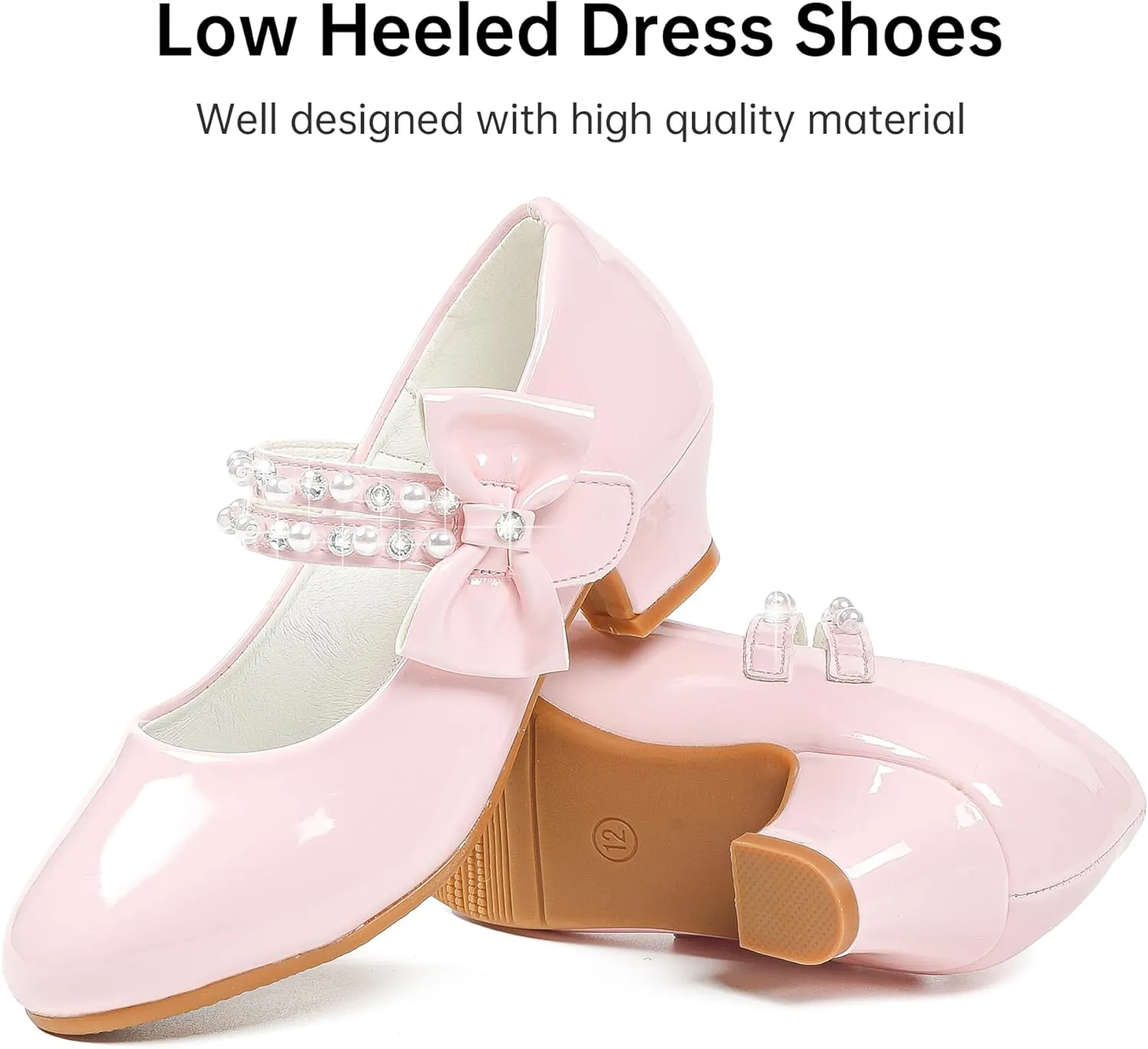 Girls Dress Shoes - Flower Girl Shoes with Low Heel Pump, Glitter Princess Heels for Toddler to Big Kids - Birthday, Christmas, Wedding & Party Occasions