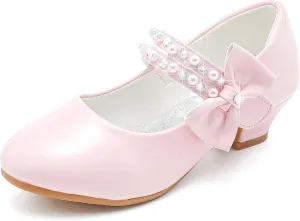 Girls Dress Shoes - Flower Girl Shoes with Low Heel Pump, Glitter Princess Heels for Toddler to Big Kids - Birthday, Christmas, Wedding & Party Occasions