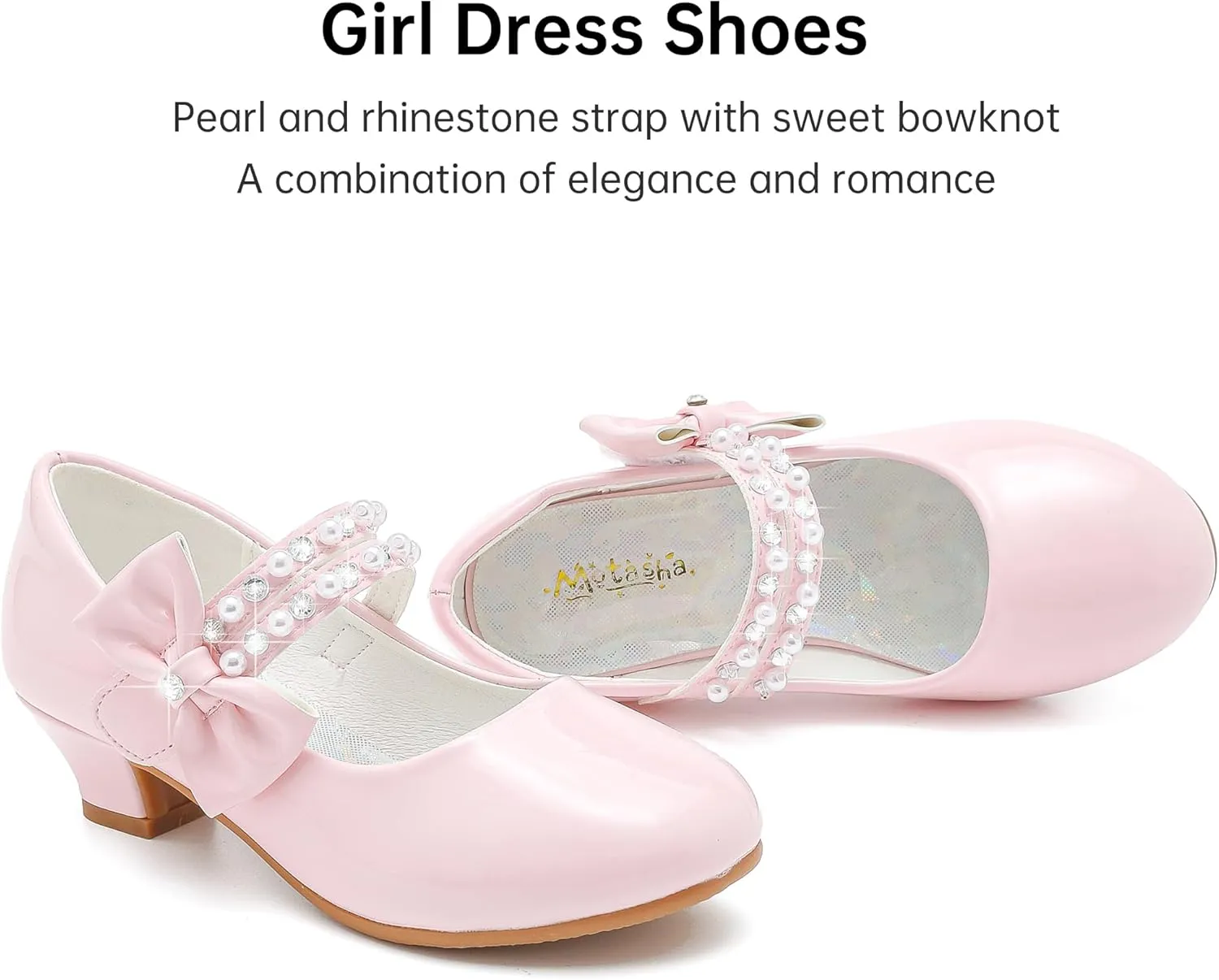 Girls Dress Shoes - Flower Girl Shoes with Low Heel Pump, Glitter Princess Heels for Toddler to Big Kids - Birthday, Christmas, Wedding & Party Occasions
