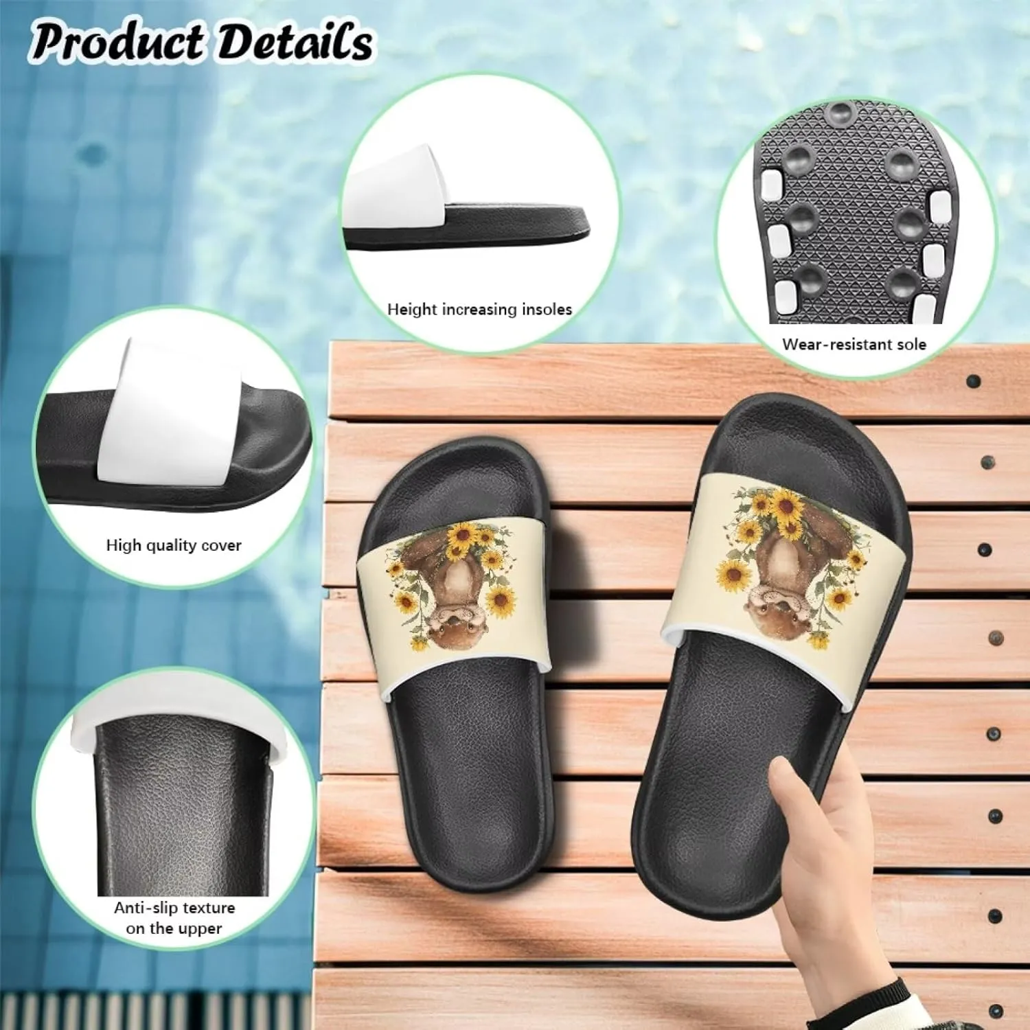Girls Slides Comfortable Slippers Slides Animal Print Non-slip Shower Shoes Thick Sole House Slide Sandals