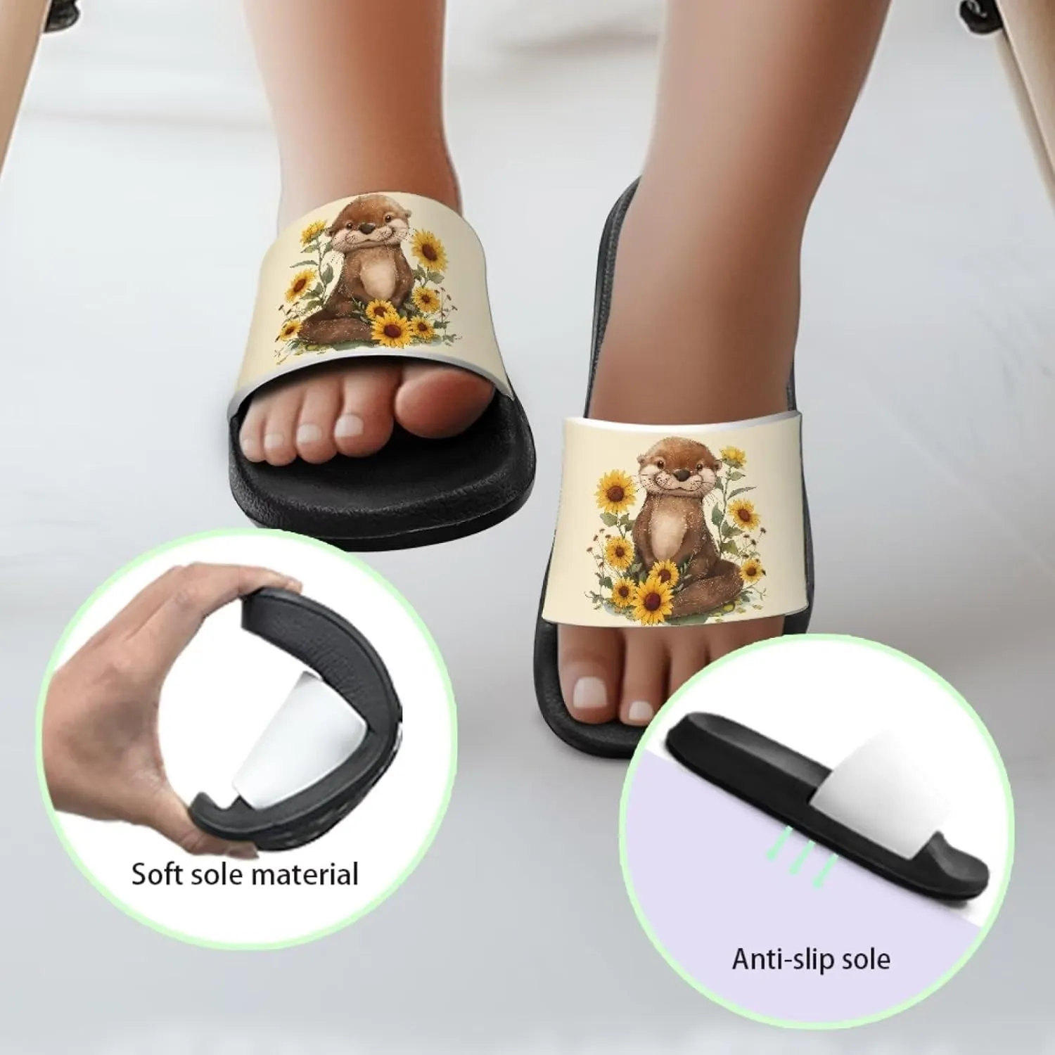 Girls Slides Comfortable Slippers Slides Animal Print Non-slip Shower Shoes Thick Sole House Slide Sandals