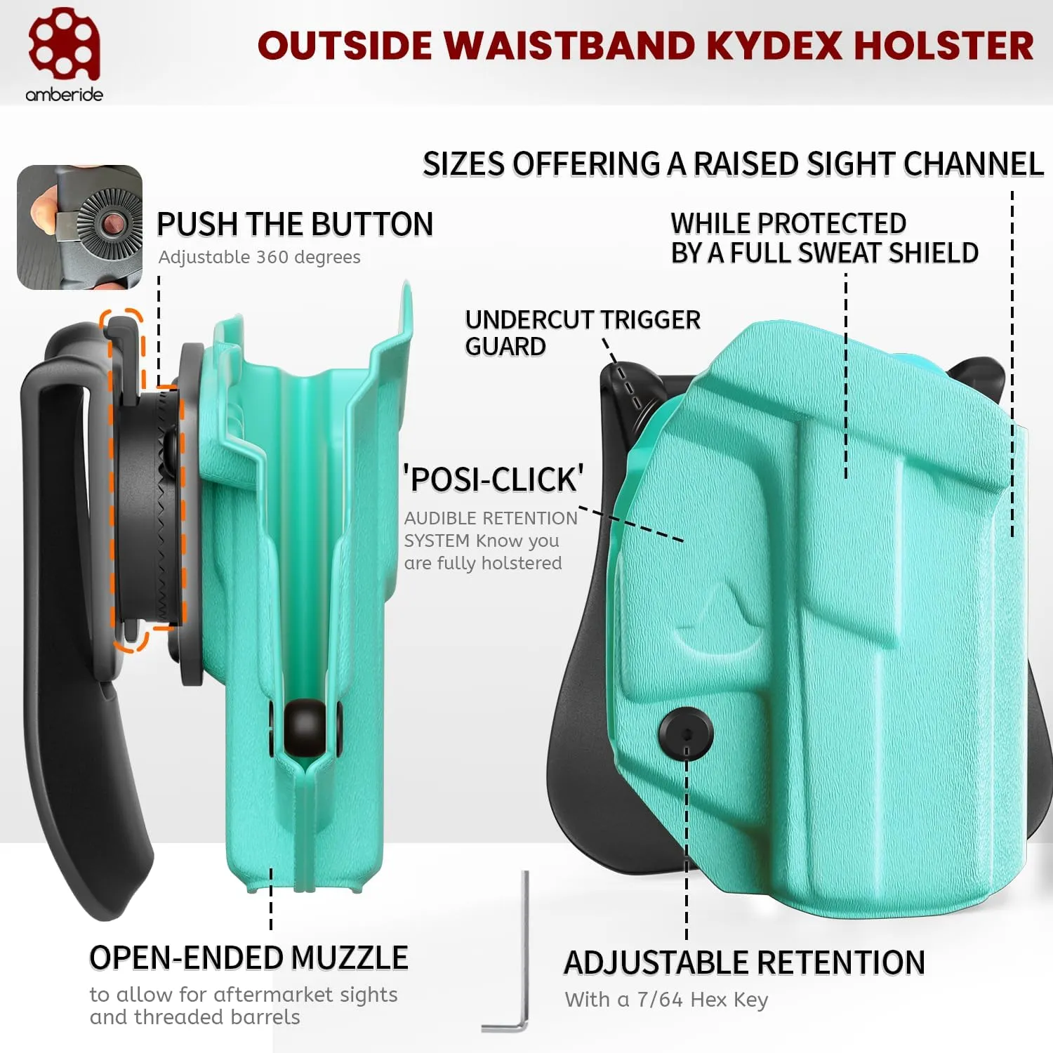 Glock19/19X/44/45/23/32 Holster IWB OWB Kydex Holster Custom Fit: Glock 19 19X 44 45 23 32 (Gen 1-5) Pistol - Inside Waistband Concealed Carry - Adj. Cant & 'Posi-Click' Retention - No Wear No Jitter