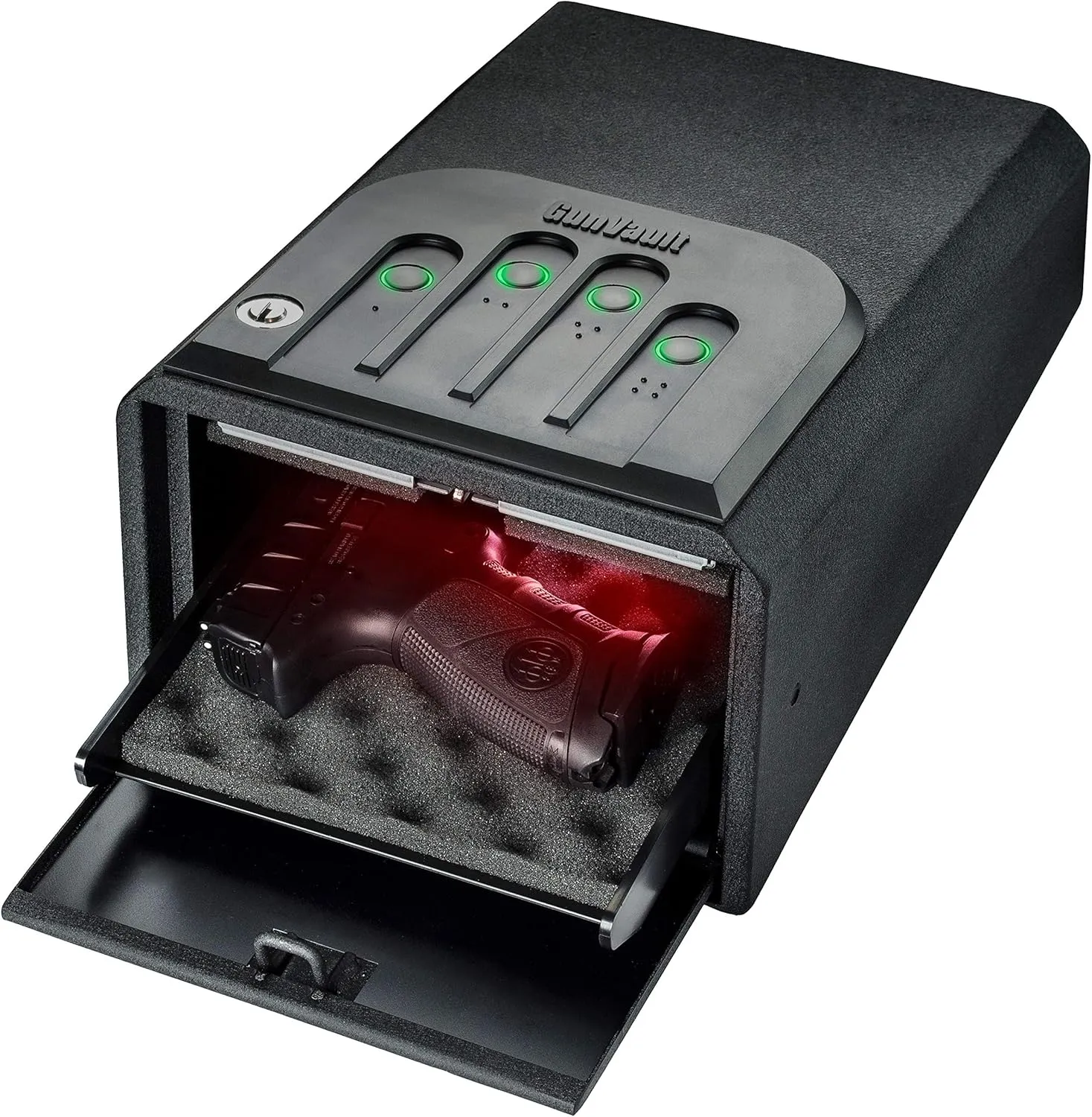GunVault MiniVault - Quick Access Automatic Slide-Out Handgun Safe with Patented No-Eyes® Keypad (1 Pistol Capacity)